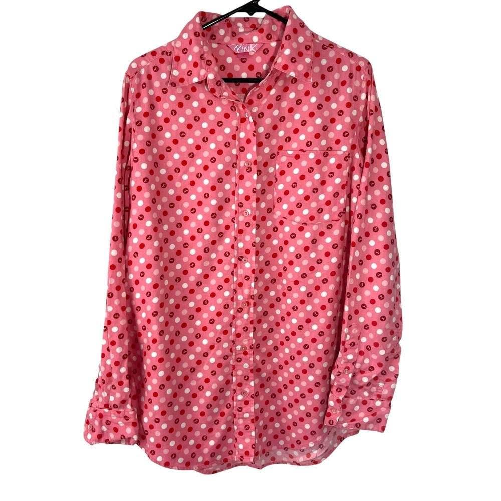 Victoria's Secret Pink Women's Long Sleeve Flannel Shirt Dog Print M